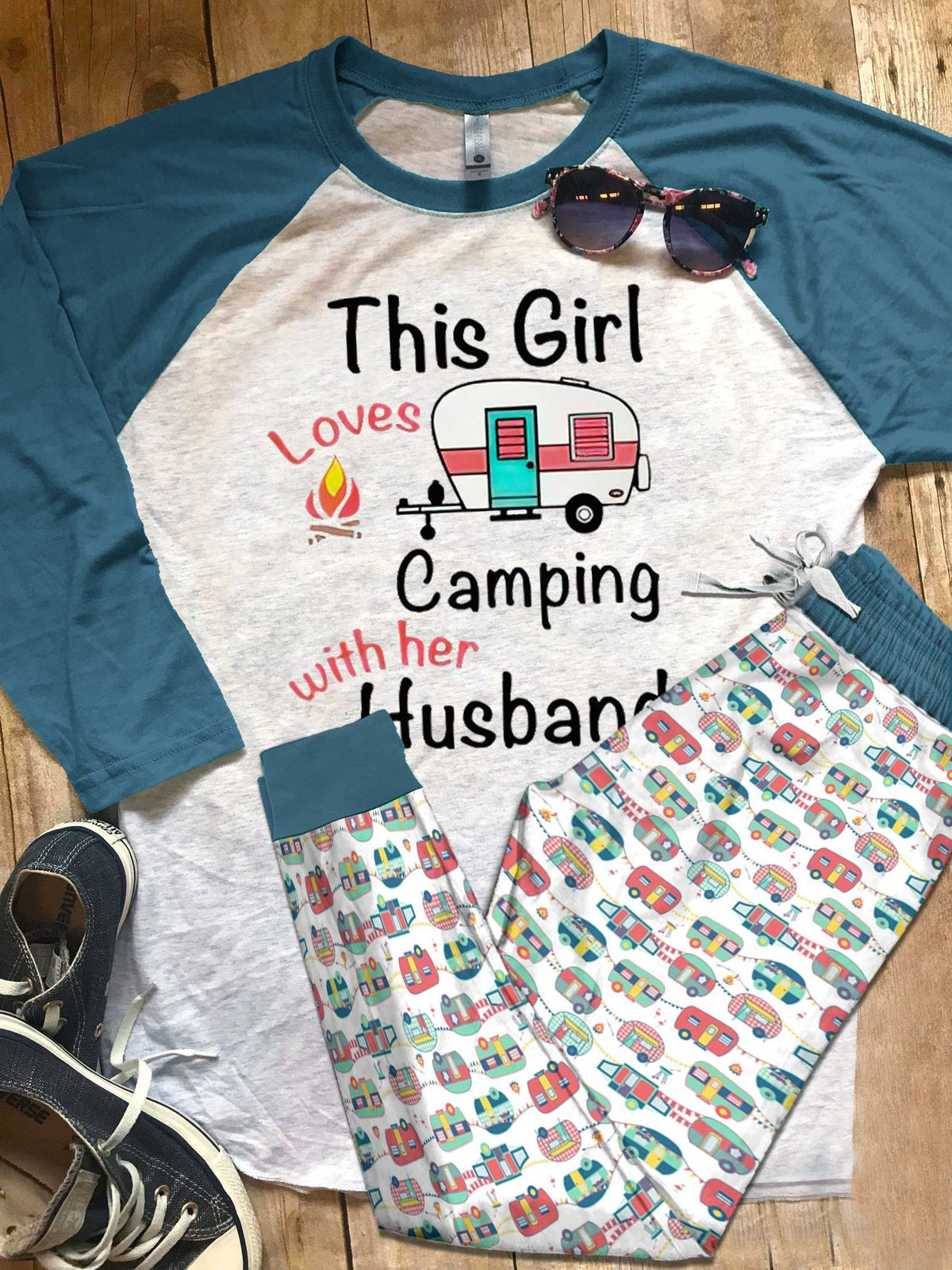 Camping Set This Girl Pajama Set |Sleepwear Pjs Sets | Raglan Shirt Pants Set