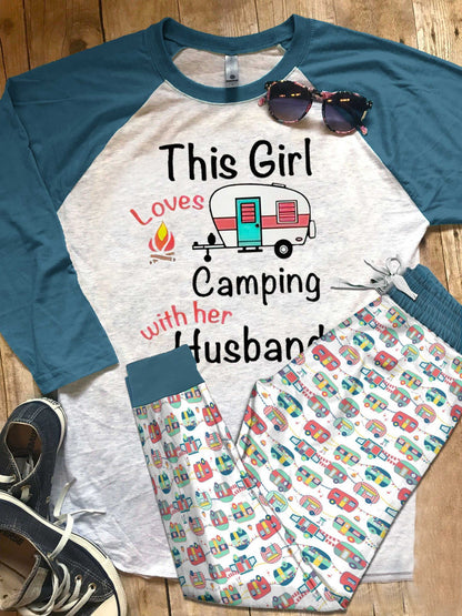Camping Set This Girl Pajama Set |Sleepwear Pjs Sets | Raglan Shirt Pants Set