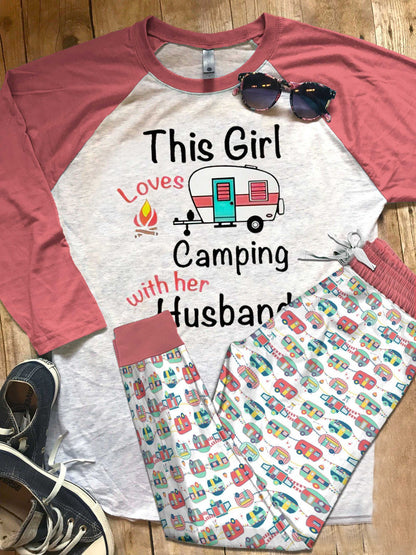 Camping Set This Girl Pajama Set |Sleepwear Pjs Sets | Raglan Shirt Pants Set