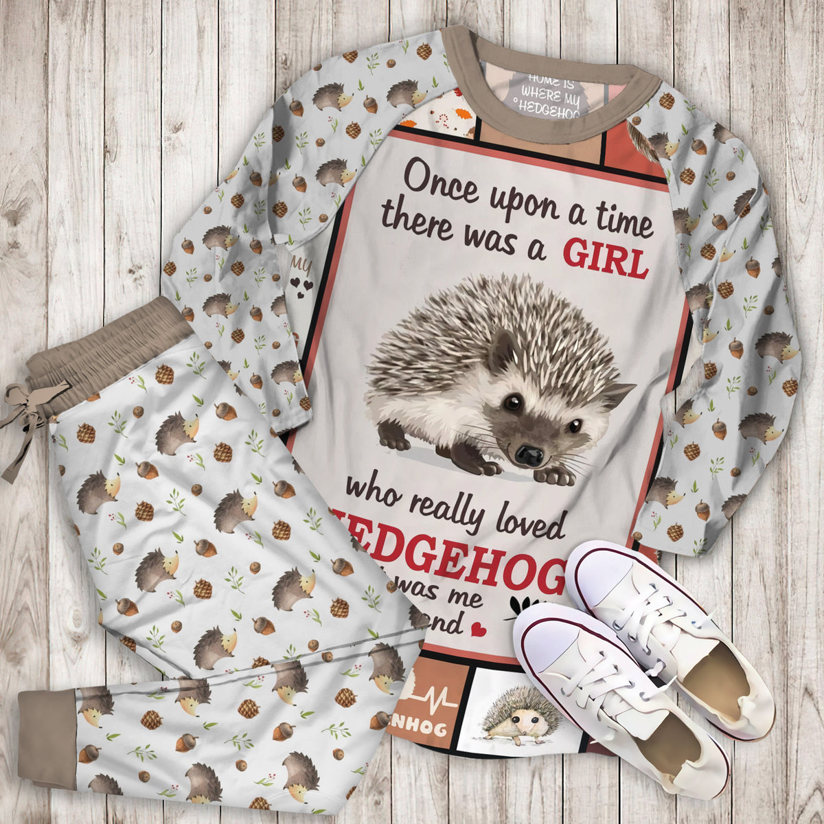 Hedgehog Pajama Set |Sleepwear Pjs Sets | Raglan Shirt Pants Set