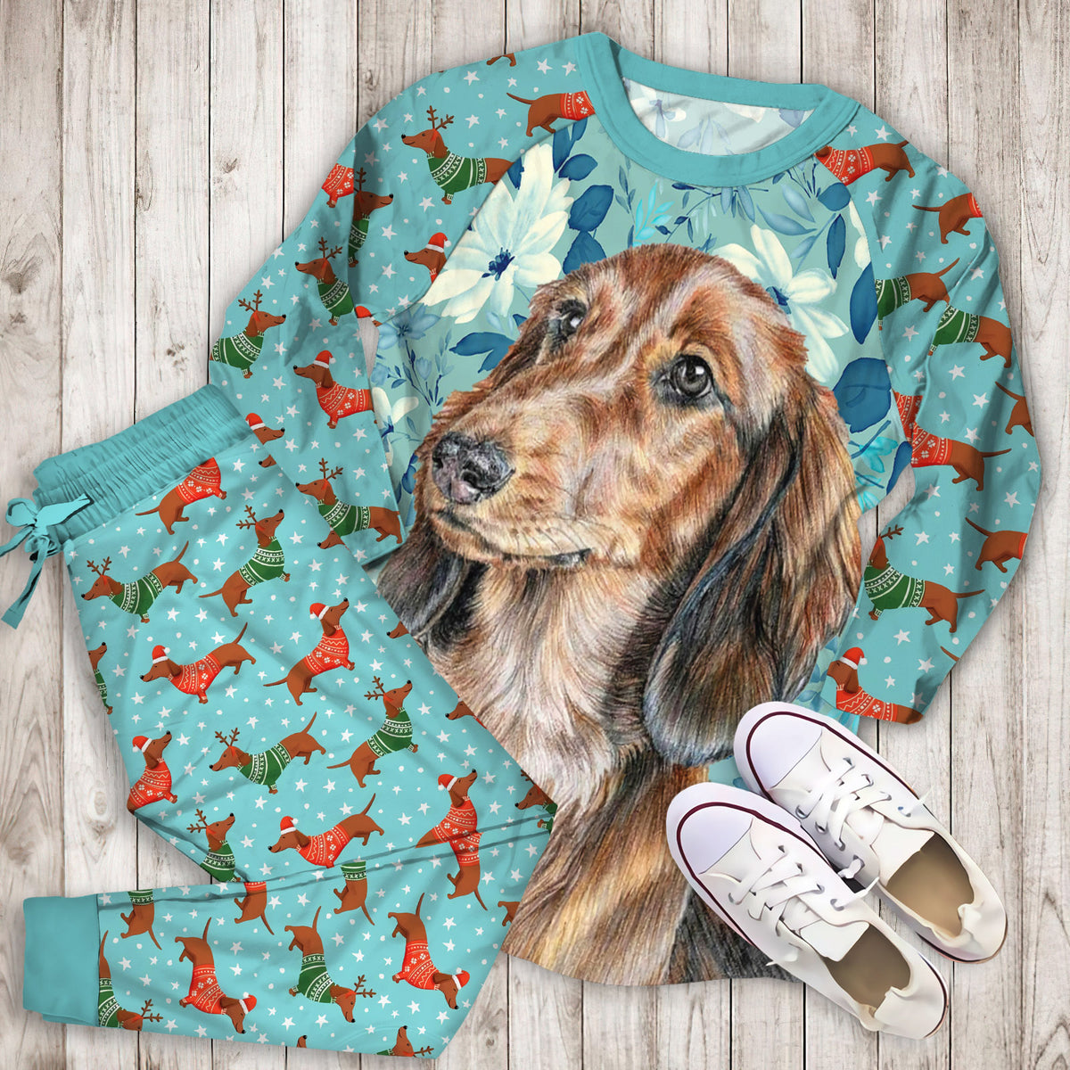 Dachshund Pajama Set |Sleepwear Pjs Sets | Raglan Shirt Pants Set