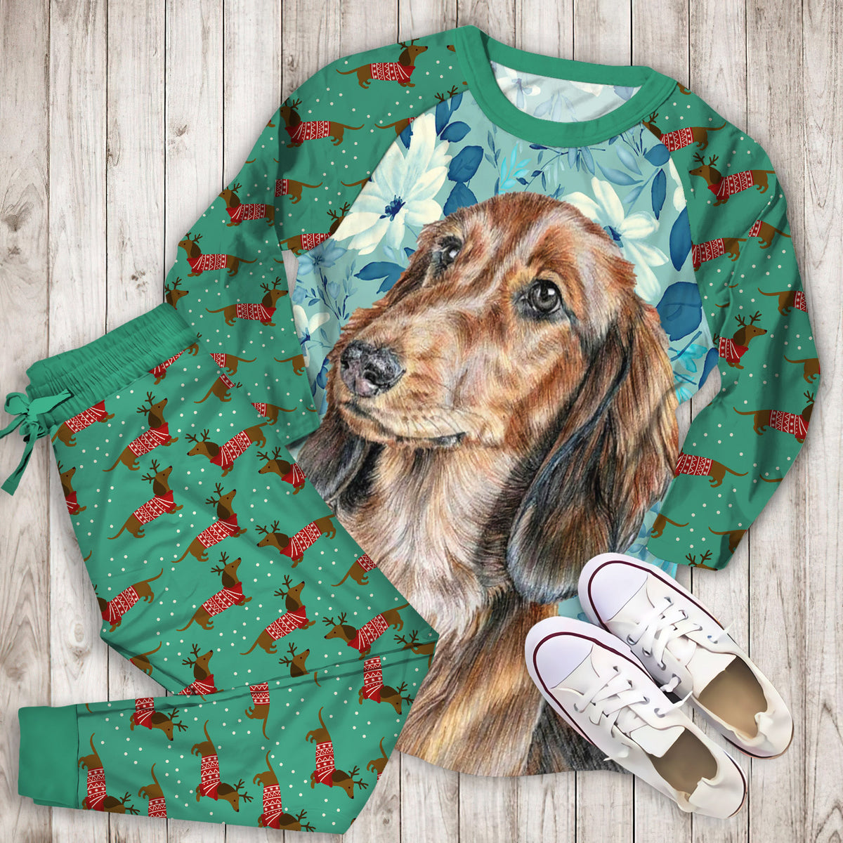Dachshund Pajama Set |Sleepwear Pjs Sets | Raglan Shirt Pants Set