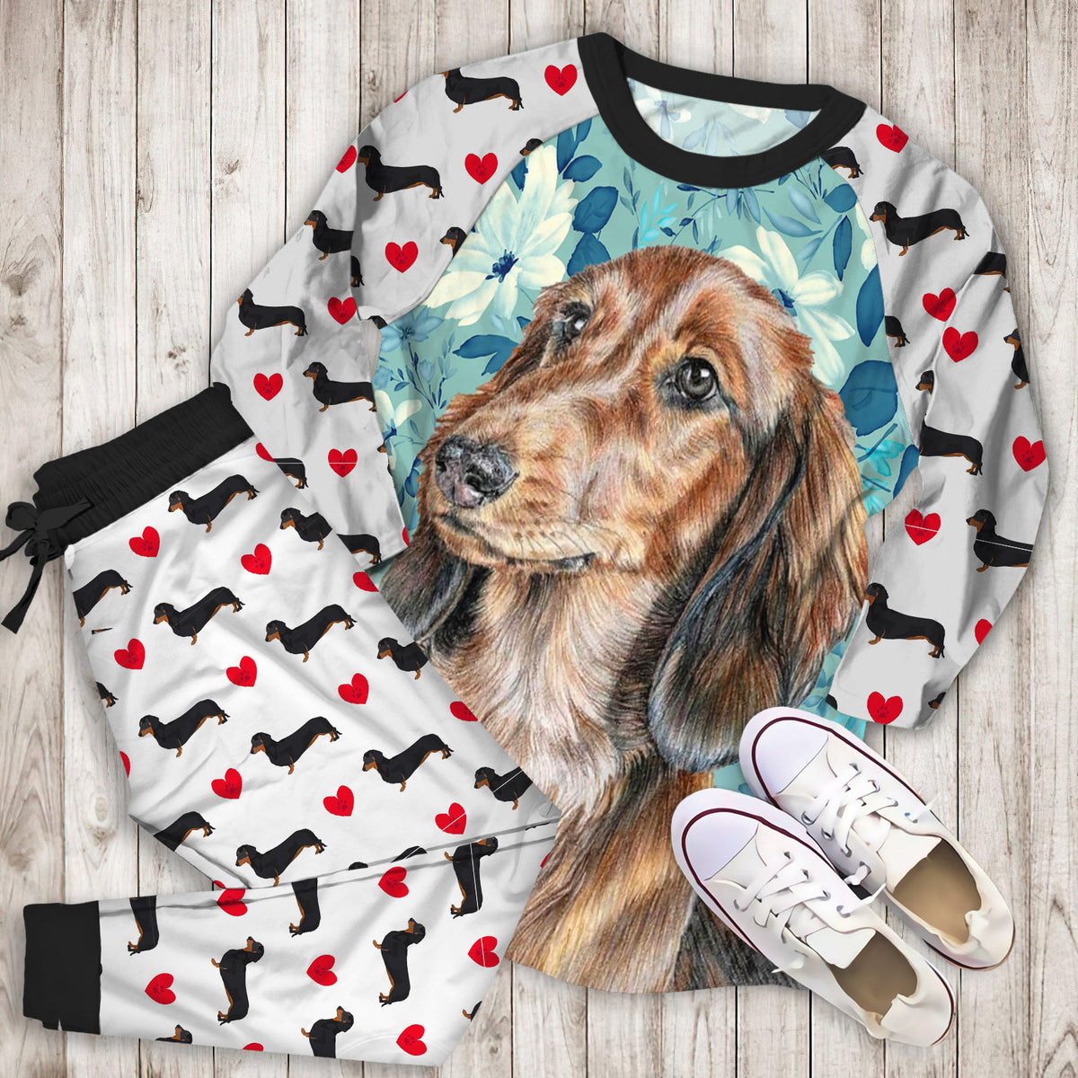 Dachshund Pajama Set |Sleepwear Pjs Sets | Raglan Shirt Pants Set