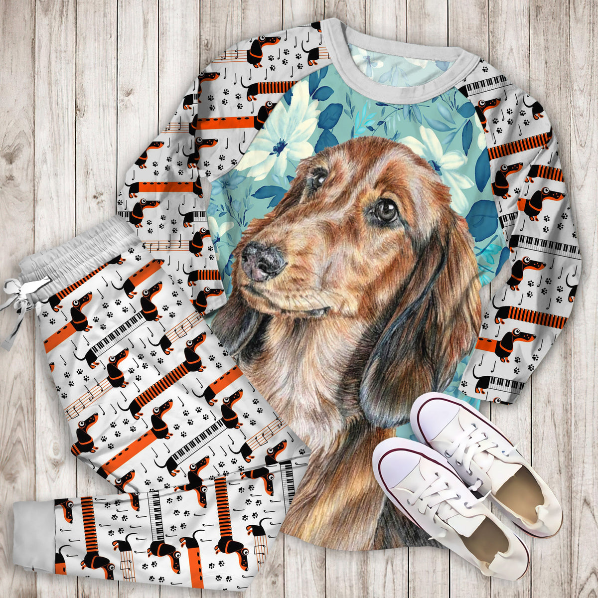 Dachshund Pajama Set |Sleepwear Pjs Sets | Raglan Shirt Pants Set