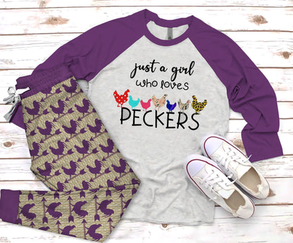 Chicken Love Peckers Pajama Set |Sleepwear Pjs Sets | Raglan Shirt Pants Set