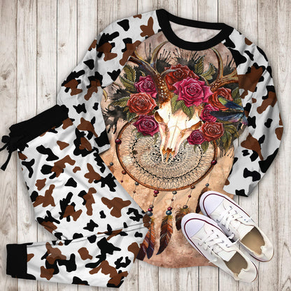 Cow Skull Dreamcatcher Pajama Set |Sleepwear Pjs Sets | Raglan Shirt Pants Set