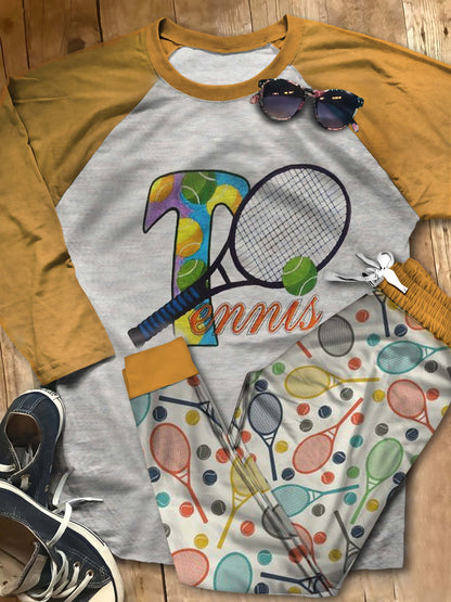 Tennis Tennis Love Aco Pajama Set |Sleepwear Pjs Sets | Raglan Shirt Pants Set