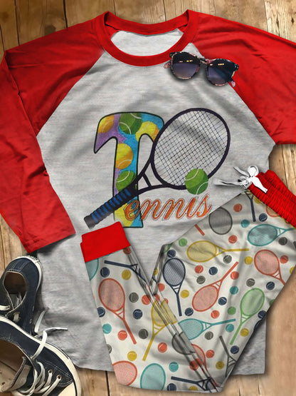 Tennis Tennis Love Aco Pajama Set |Sleepwear Pjs Sets | Raglan Shirt Pants Set