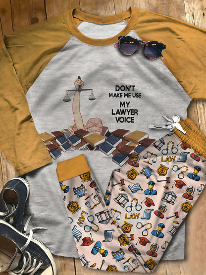 Lawyer Lawyer Voice Abl Pajama Set |Sleepwear Pjs Sets | Raglan Shirt Pants Set