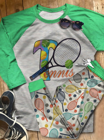 Tennis Tennis Love Aco Pajama Set |Sleepwear Pjs Sets | Raglan Shirt Pants Set