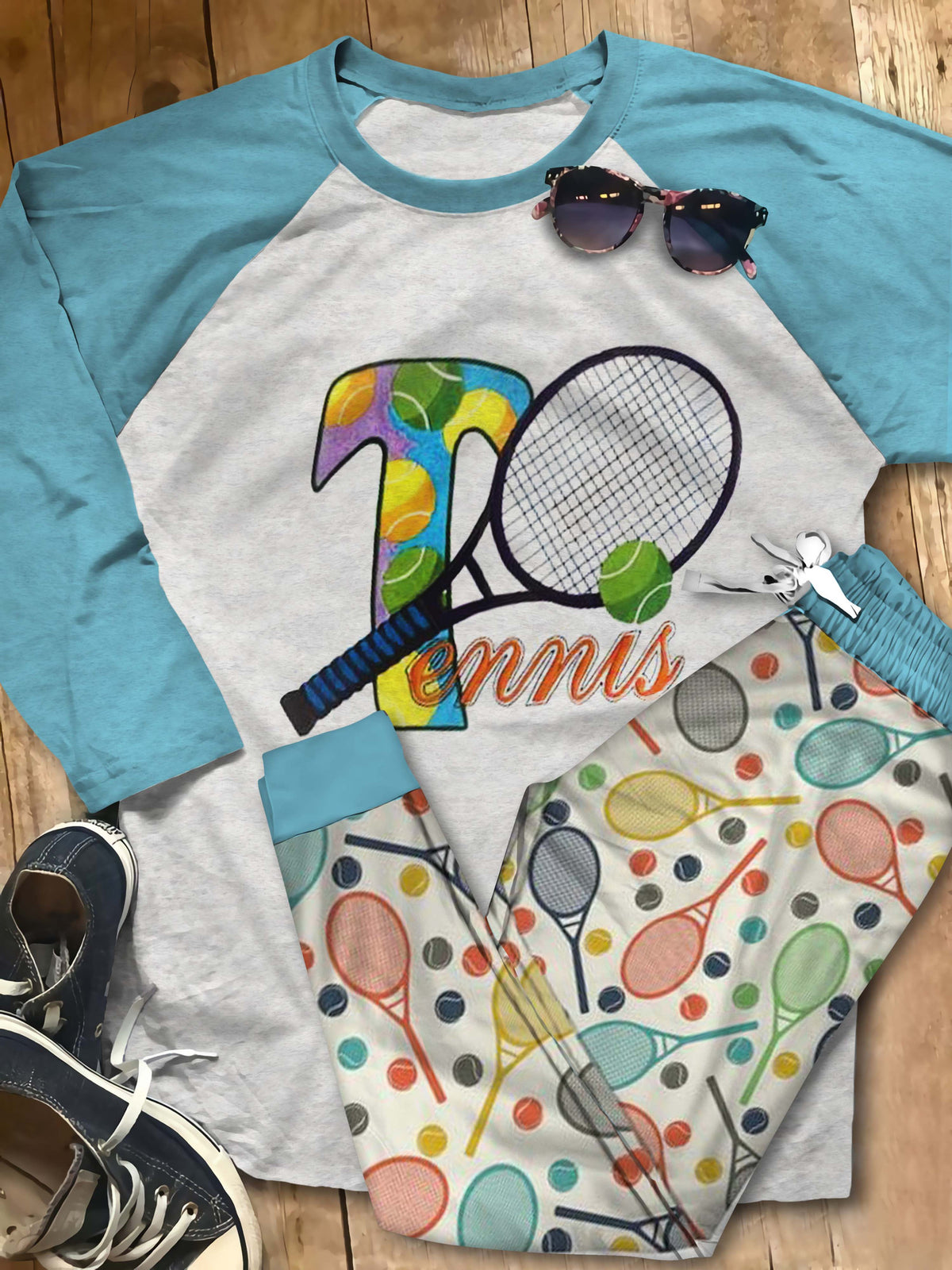 Tennis Tennis Love Aco Pajama Set |Sleepwear Pjs Sets | Raglan Shirt Pants Set