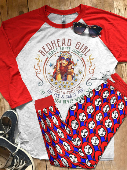 Redhead Red Good Pajama Set |Sleepwear Pjs Sets | Raglan Shirt Pants Set