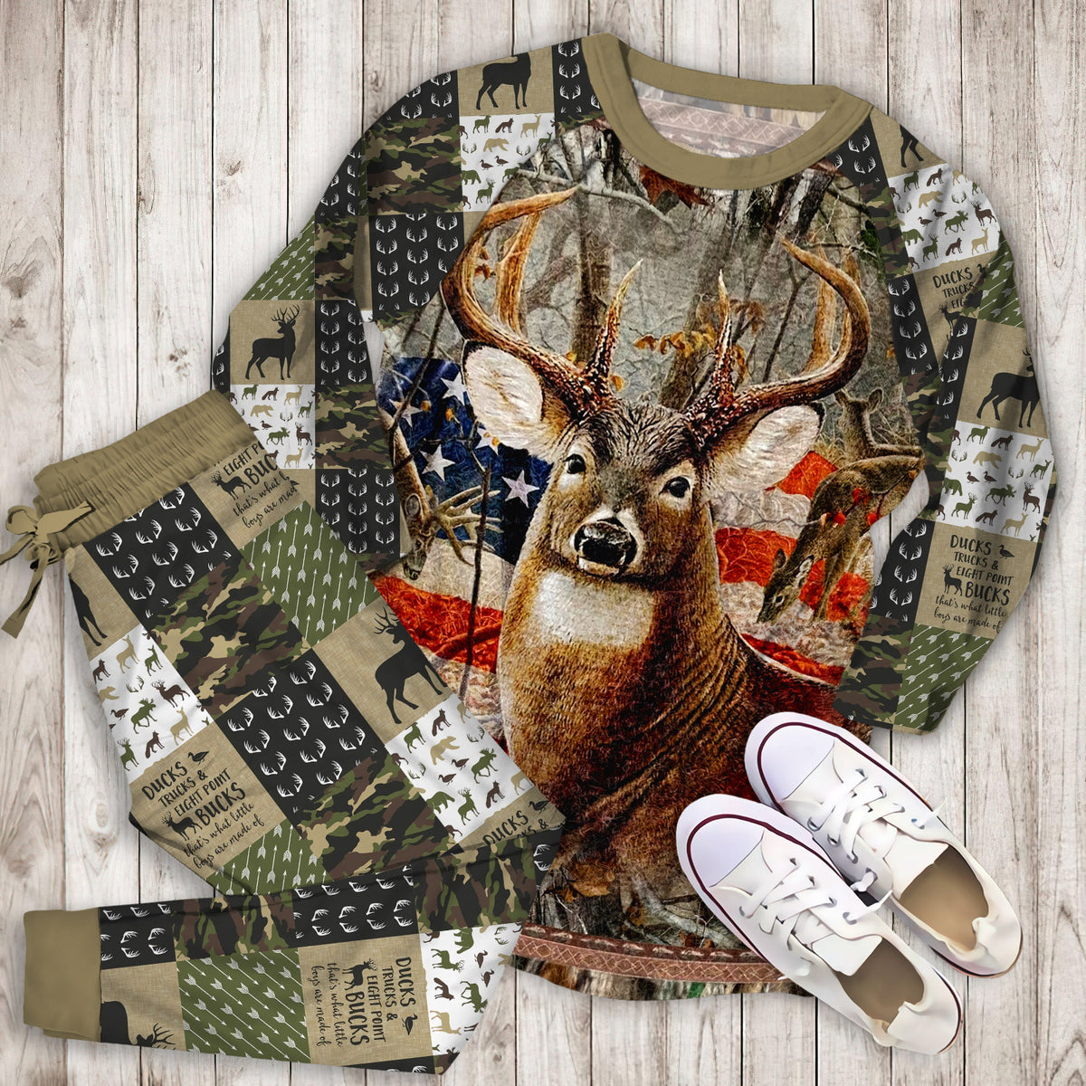 Hunting Deer Pajama Set |Sleepwear Pjs Sets | Raglan Shirt Pants Set