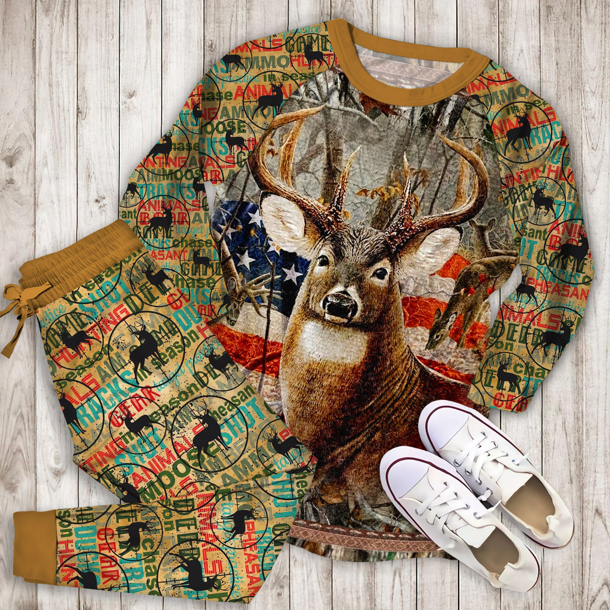 Hunting Deer Pajama Set |Sleepwear Pjs Sets | Raglan Shirt Pants Set