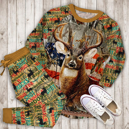 Hunting Deer Pajama Set |Sleepwear Pjs Sets | Raglan Shirt Pants Set