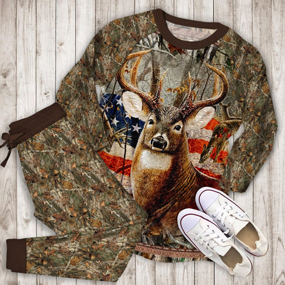 Hunting Deer Pajama Set |Sleepwear Pjs Sets | Raglan Shirt Pants Set