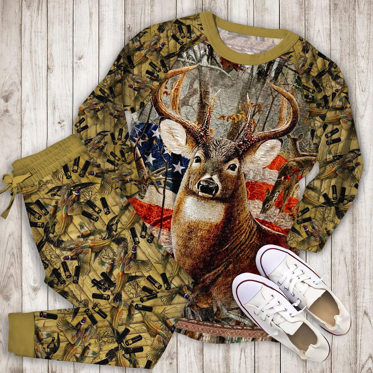 Hunting Deer Pajama Set |Sleepwear Pjs Sets | Raglan Shirt Pants Set