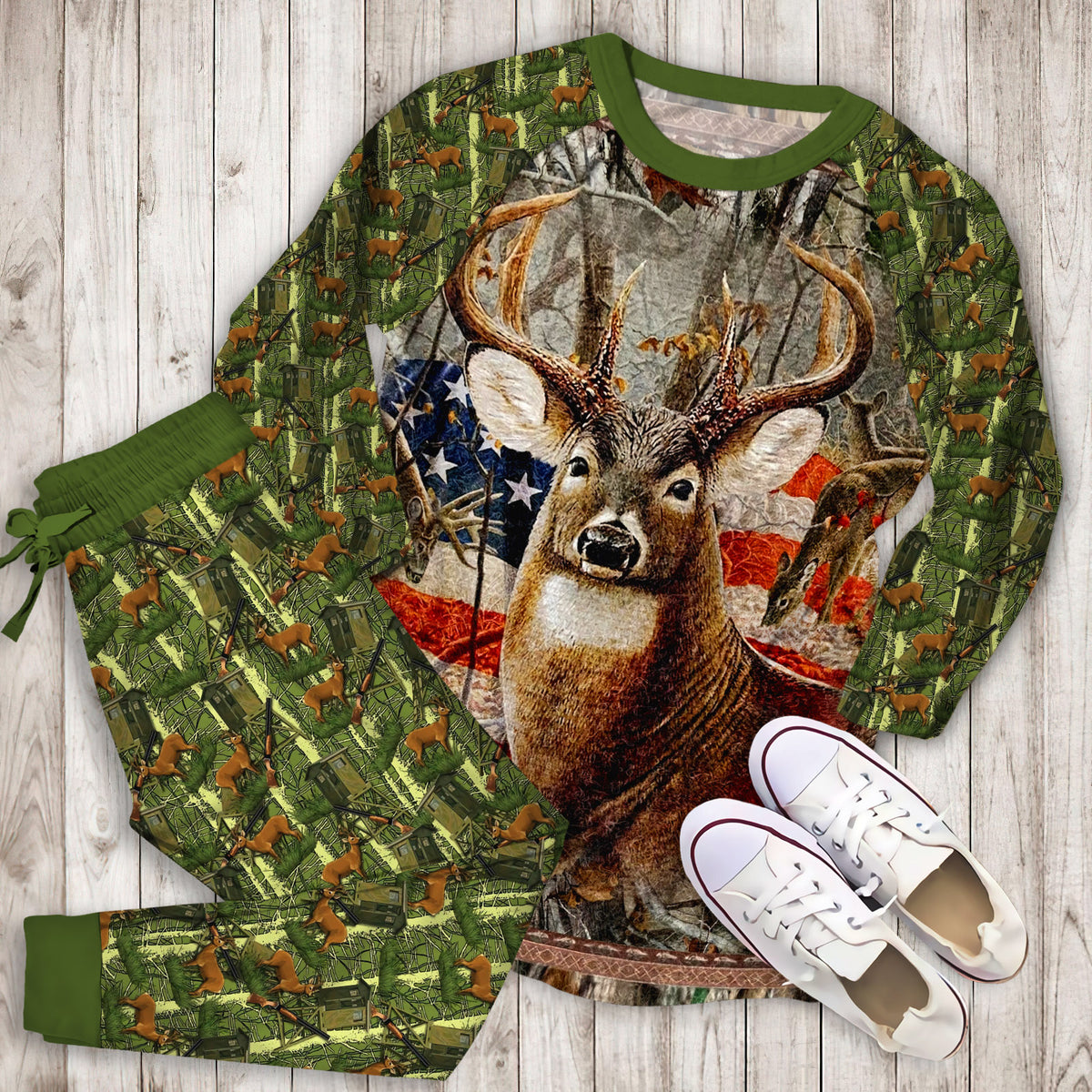 Hunting Deer Pajama Set |Sleepwear Pjs Sets | Raglan Shirt Pants Set