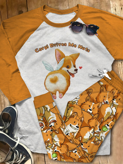Corgi Crazy Pajama Set |Sleepwear Pjs Sets | Raglan Shirt Pants Set