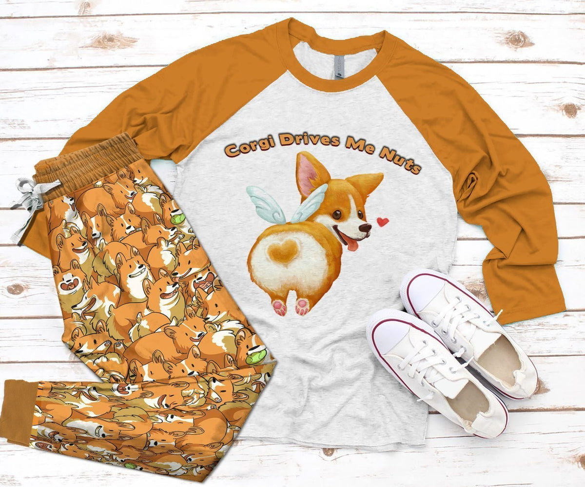 Corgi Crazy Pajama Set |Sleepwear Pjs Sets | Raglan Shirt Pants Set