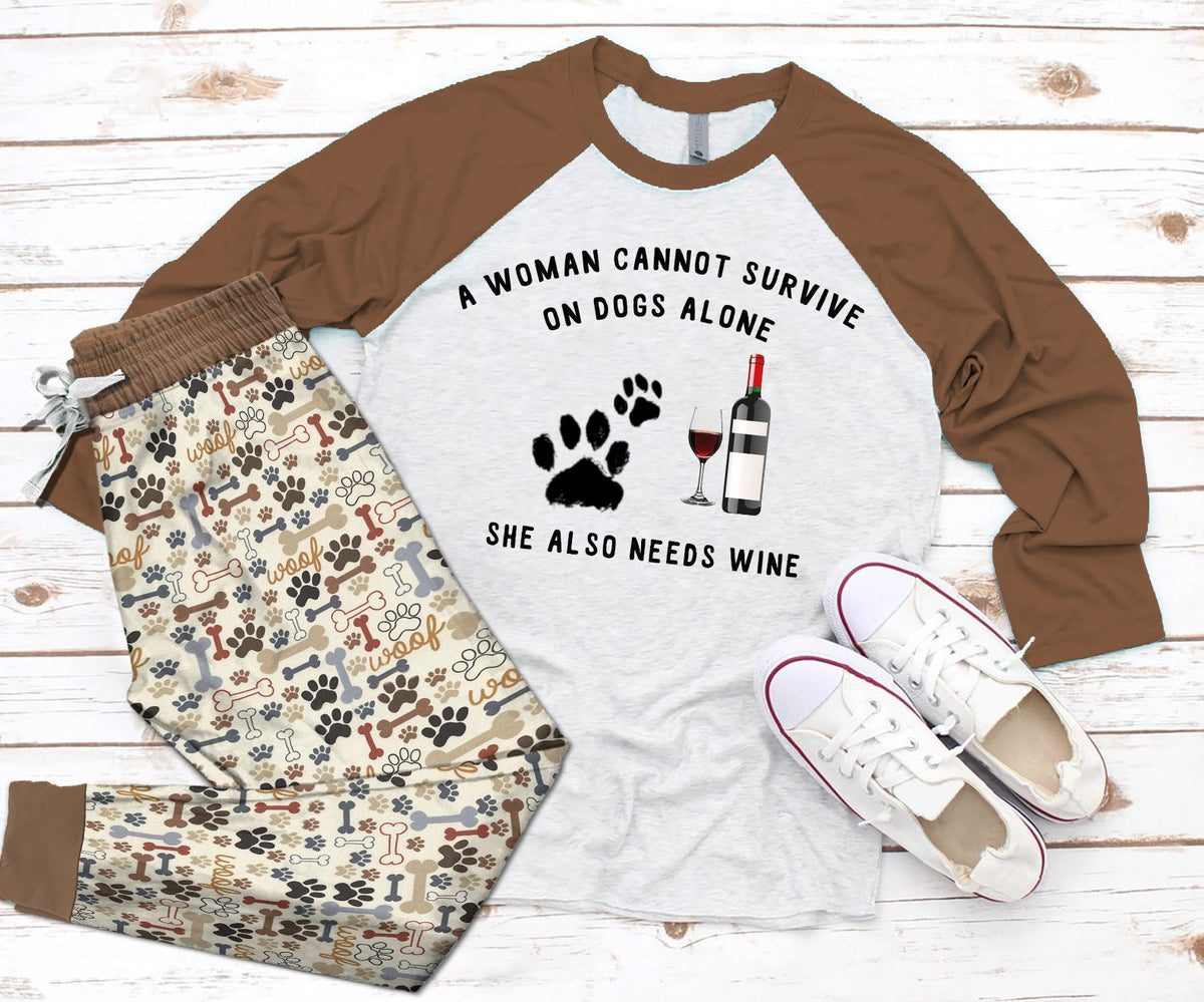 Dog Set Dogs And Wine Pajama Set |Sleepwear Pjs Sets | Raglan Shirt Pants Set