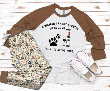 Dog Set Dogs And Wine Pajama Set |Sleepwear Pjs Sets | Raglan Shirt Pants Set