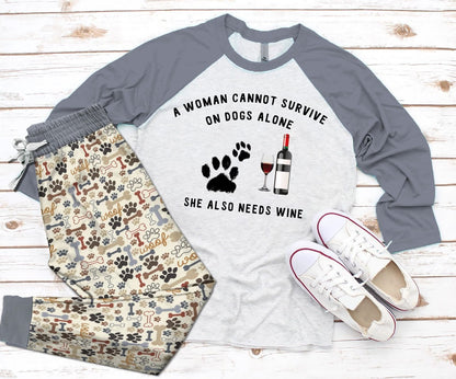 Dog Set Dogs And Wine Pajama Set |Sleepwear Pjs Sets | Raglan Shirt Pants Set