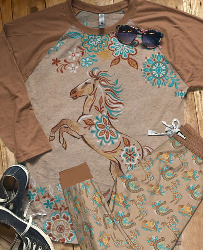 Cowgirl Set Yeehaw Pajama Set |Sleepwear Pjs Sets | Raglan Shirt Pants Set
