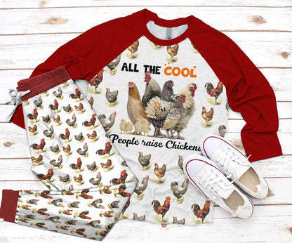 Chicken Set Cool People Raise Chicken Pajama Set |Sleepwear Pjs Sets | Raglan Shirt Pants Set