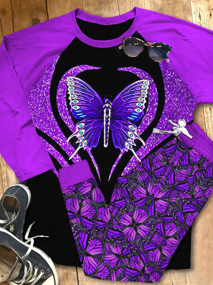 Butterfly Purple Pajama Set |Sleepwear Pjs Sets | Raglan Shirt Pants Set