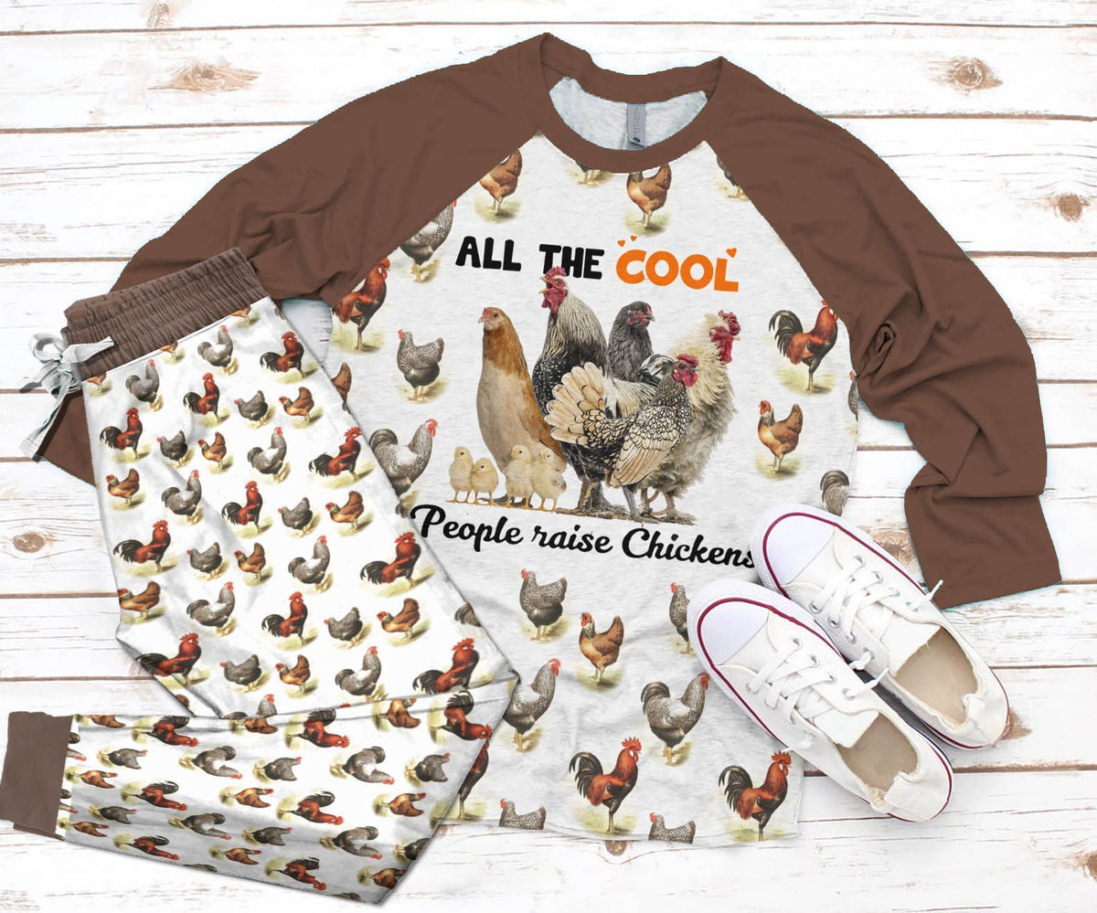 Chicken Set Cool People Raise Chicken Pajama Set |Sleepwear Pjs Sets | Raglan Shirt Pants Set