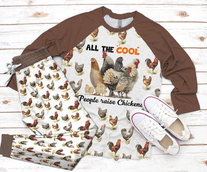Chicken Set Cool People Raise Chicken Pajama Set |Sleepwear Pjs Sets | Raglan Shirt Pants Set