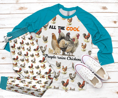 Chicken Set Cool People Raise Chicken Pajama Set |Sleepwear Pjs Sets | Raglan Shirt Pants Set