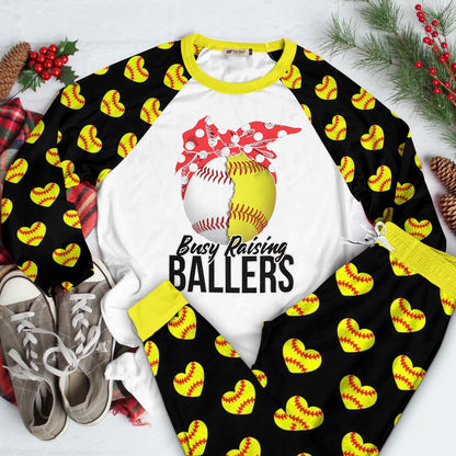 Softball Set Busy Raising Ballers Pajama Set |Sleepwear Pjs Sets | Raglan Shirt Pants Set