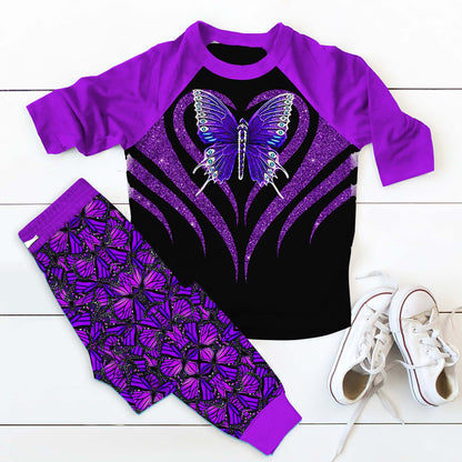 Butterfly Purple Pajama Set |Sleepwear Pjs Sets | Raglan Shirt Pants Set