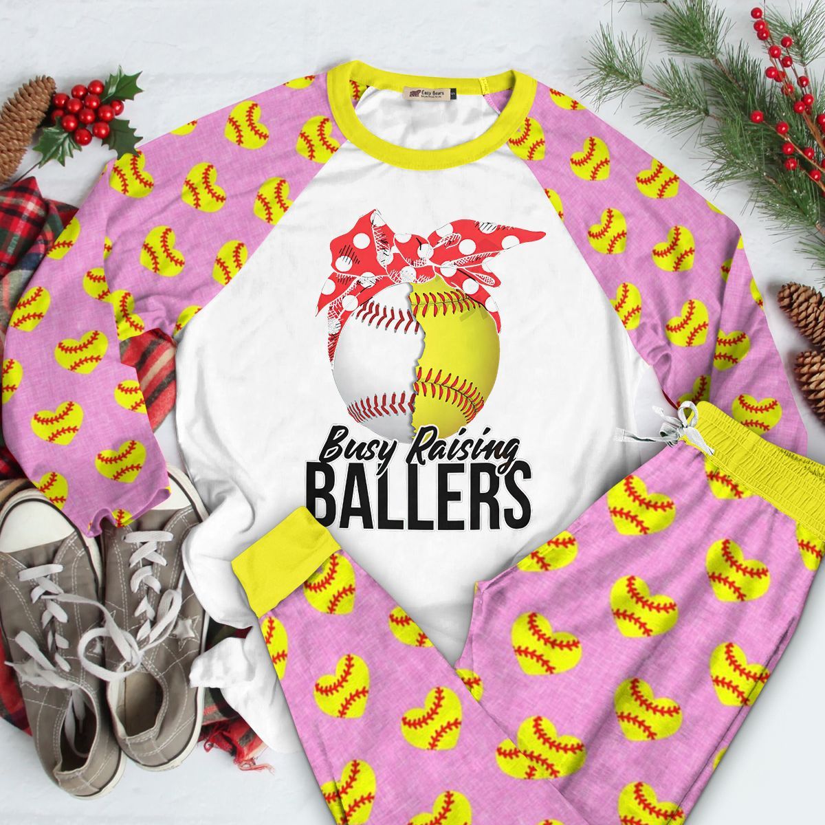 Softball Set Busy Raising Ballers Pajama Set |Sleepwear Pjs Sets | Raglan Shirt Pants Set