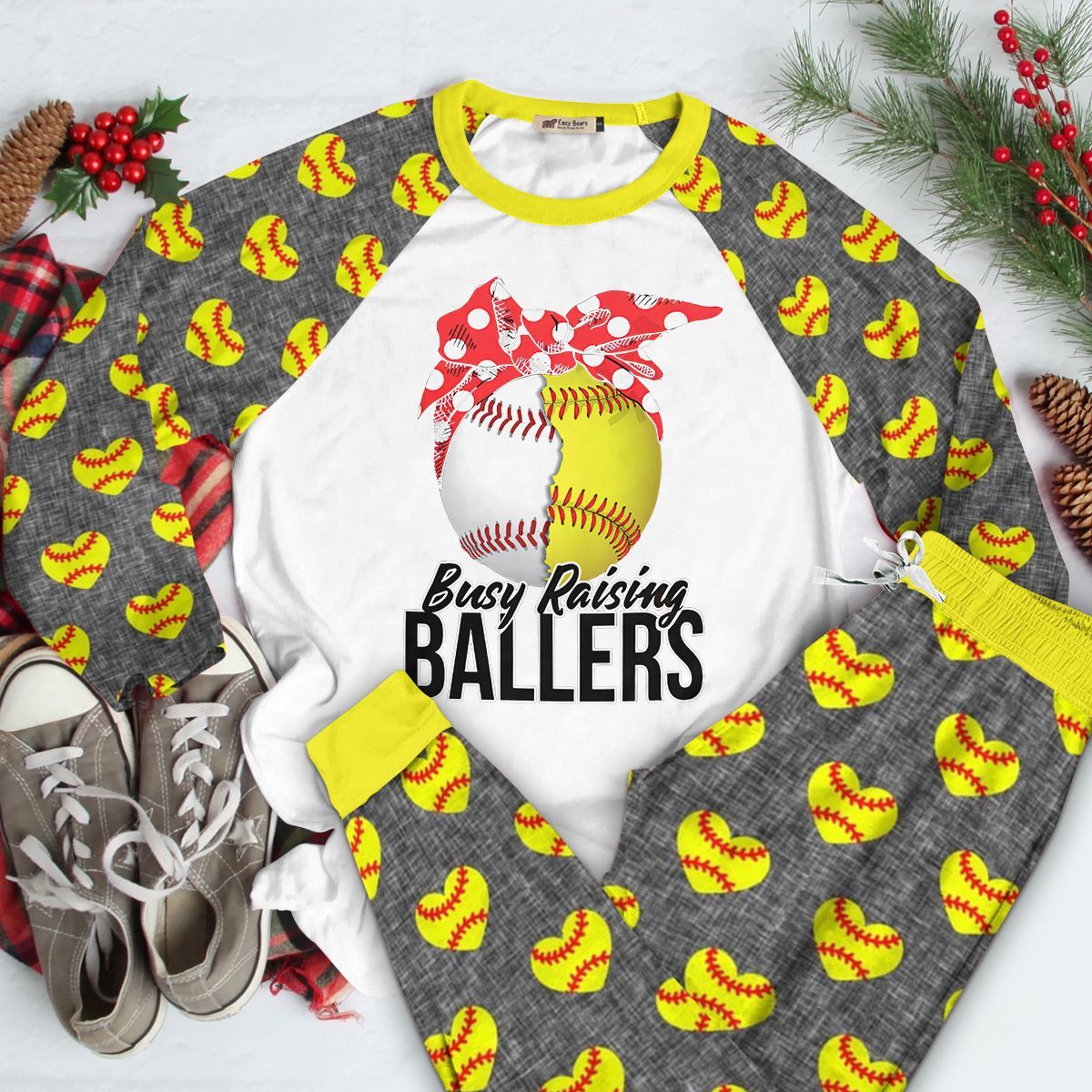 Softball Set Busy Raising Ballers Pajama Set |Sleepwear Pjs Sets | Raglan Shirt Pants Set
