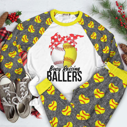 Softball Set Busy Raising Ballers Pajama Set |Sleepwear Pjs Sets | Raglan Shirt Pants Set