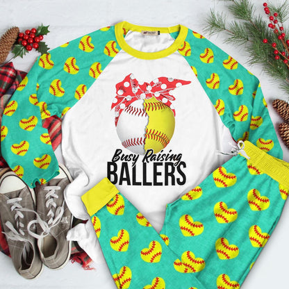 Softball Set Busy Raising Ballers Pajama Set |Sleepwear Pjs Sets | Raglan Shirt Pants Set