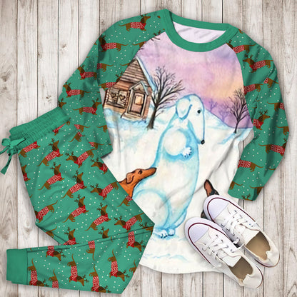 Dachshund & Christmas Pajama Set |Sleepwear Pjs Sets | Raglan Shirt Pants Set