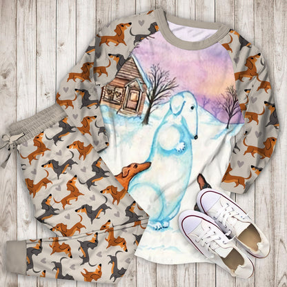 Dachshund & Christmas Pajama Set |Sleepwear Pjs Sets | Raglan Shirt Pants Set