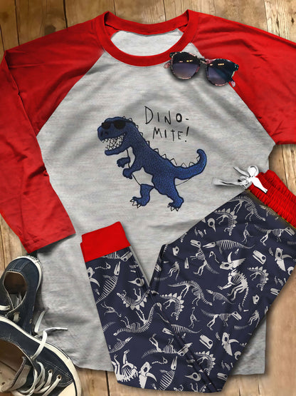 Dinosaur Blue Dino Abg Pajama Set |Sleepwear Pjs Sets | Raglan Shirt Pants Set