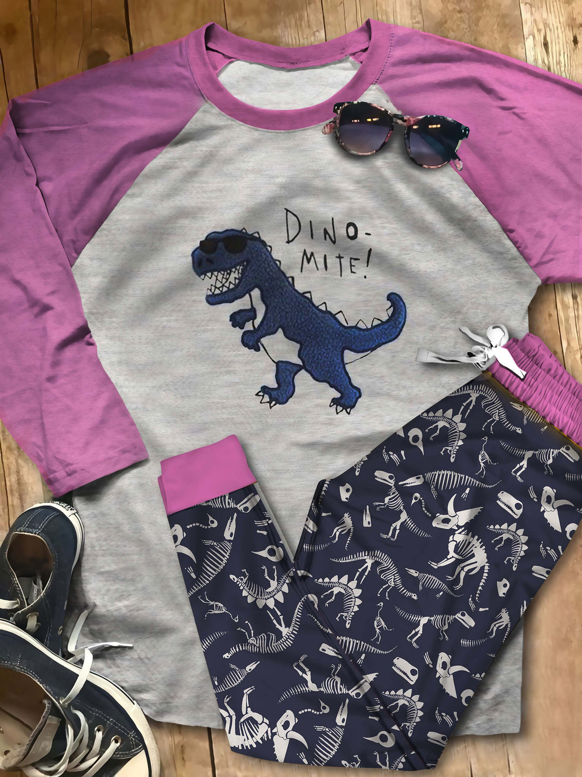 Dinosaur Blue Dino Abg Pajama Set |Sleepwear Pjs Sets | Raglan Shirt Pants Set
