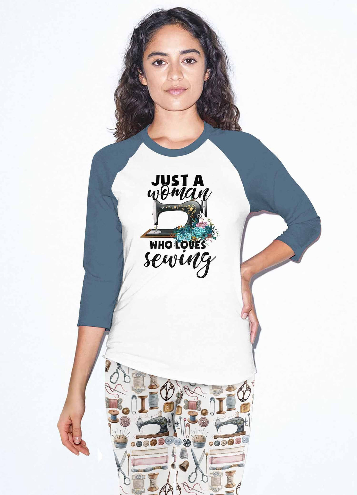 Sewing Set Just A Woman Who Loves Sewing Pajama Set |Sleepwear Pjs Sets | Raglan Shirt Pants Set
