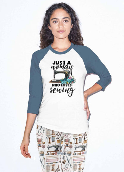 Sewing Set Just A Woman Who Loves Sewing Pajama Set |Sleepwear Pjs Sets | Raglan Shirt Pants Set
