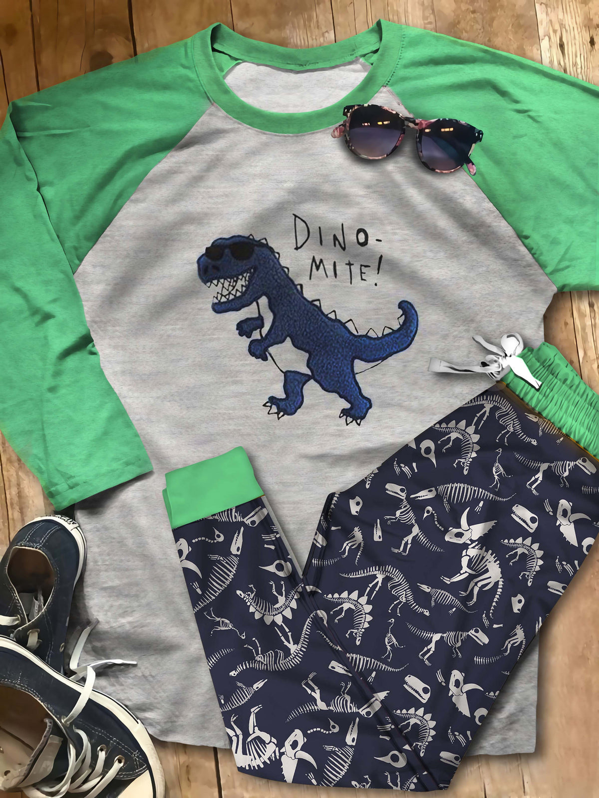 Dinosaur Blue Dino Abg Pajama Set |Sleepwear Pjs Sets | Raglan Shirt Pants Set