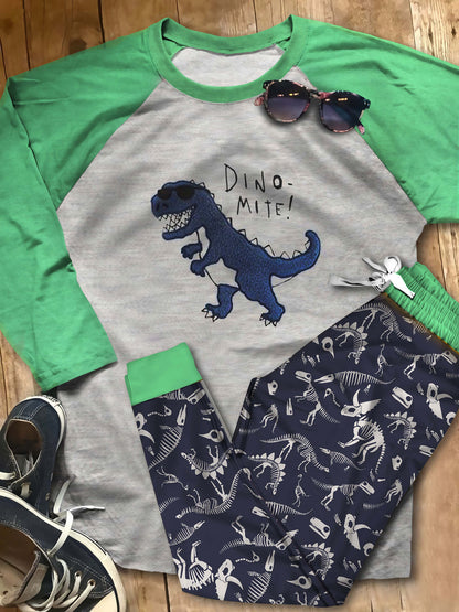 Dinosaur Blue Dino Abg Pajama Set |Sleepwear Pjs Sets | Raglan Shirt Pants Set