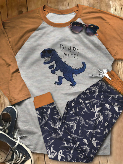 Dinosaur Blue Dino Abg Pajama Set |Sleepwear Pjs Sets | Raglan Shirt Pants Set
