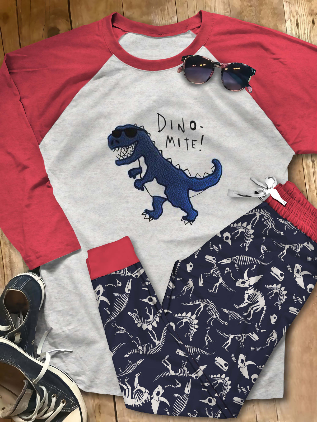 Dinosaur Blue Dino Abg Pajama Set |Sleepwear Pjs Sets | Raglan Shirt Pants Set