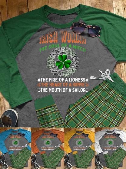 Irish Set Irish Woman Colors Pajama Set |Sleepwear Pjs Sets | Raglan Shirt Pants Set
